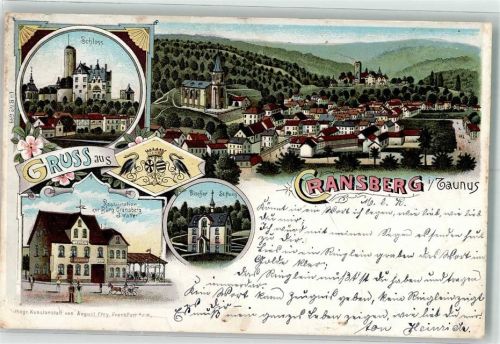 61250 W6390 Kransberg , Taunus 1899 Lithographie Discher-Stiftung Gasthaus zur Burg Cransberg Schloß