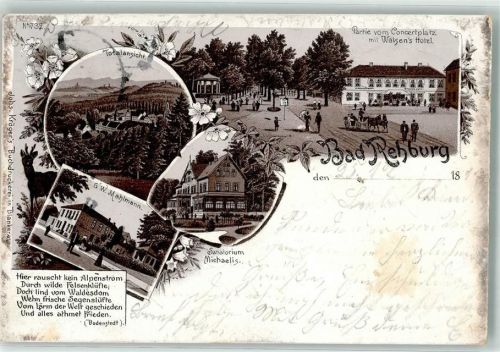 Bad Rehburg 1897 Vorläufer Konzertplatz Hotel Walsen Sanatorium Michaelis Gedicht v. Bodenstedt