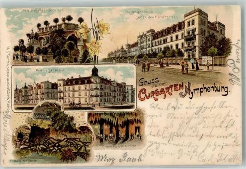 Nymphenburg 1900 Prinzregentendenkmal Hauptgebäde Grotten-Eingang