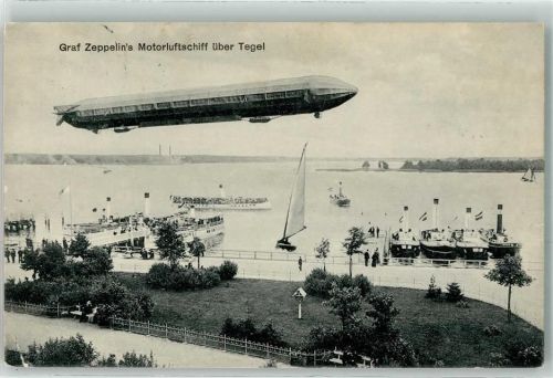 Tegel 1909 Graf Zeppelin Motorluftschiff über dem Hafen , Dampfpinassen