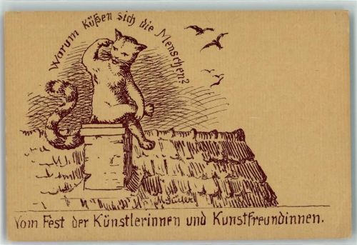 sign Säuler M. Katze Schonstein Dach Tiere vermenschlicht