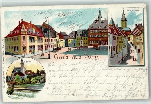 Penig 1903 Marktplatz Langerberg Kirche