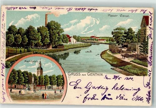 Genthin 1902 Plauer Kanal Marktplatz Bahnpost Berlin - Holzminden Zug 353
