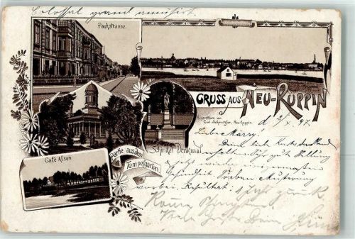 Neuruppin 1897 Vorläufer Schinkel-Denkmal Cafe Alsen Tempelgarten Parkstraße