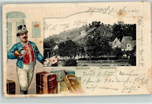 Hersbruck 1907 Michelsberg Koffer Posthorn Mann Uniform Wappen