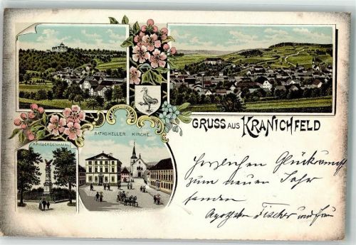 Kranichfeld 1900 Kriegerdenkmal Ratskeller Kirche Stadtwappen