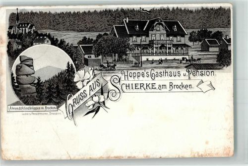 Schierke 1895 Vorläufer Gasthaus Hoppe Ahrendsklindklippen Lithographie