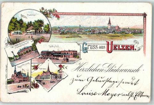 Uelzen 1897 Fischerhof Bahnhof Rathaus Kaiserliches Postamt Kriegerdenkmal Kgl. Realprogymnasium Eisenbahn Kirche Gruss