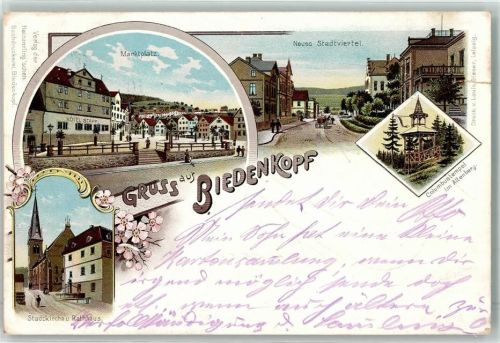 Biedenkopf 1897 Marktplatz Stadtkirche Rathaus Columbustempel Litho