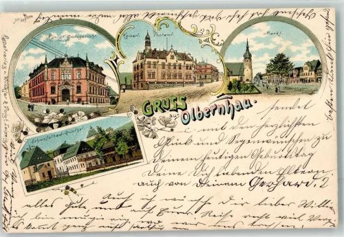 09526 O9330 Olbernhau 1901 Lithographie Königl. Amtsgericht Kaiserl. Postamt Markt