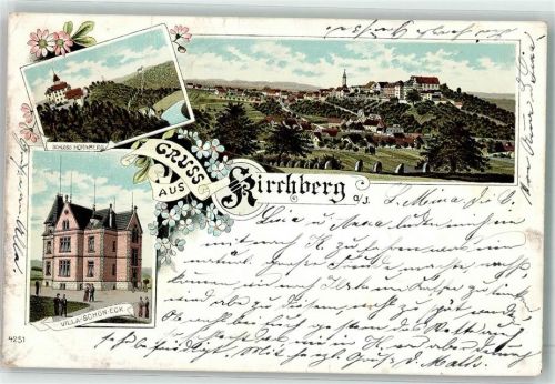 Kirchberg 1897 Villa Schön-Eck Schloß Hornberg Litho