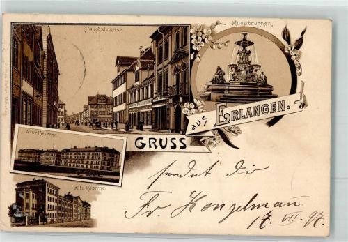 Erlangen 1897 Kasernen Kunstbrunnen Hauptstraße