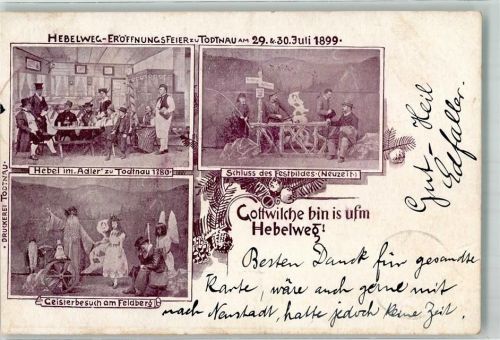 Todtnau 1899 Hebelweg Geistebesuch Hebel im Adler Schluss des Festbildes Bahnpost Zell -Totnau Zg. 7