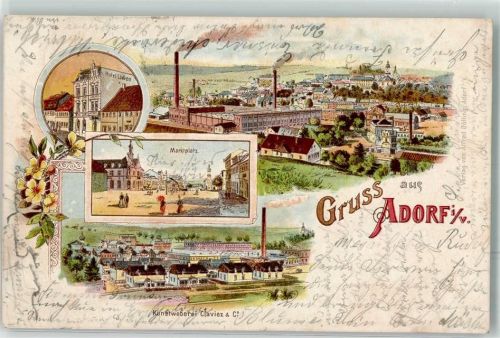 Adorf 1900 Marktplatz Hotel Löwen Kunstweberei Clavier & Co. Lithographie Bahnpost Chemnitz Adorf Zg. 1772