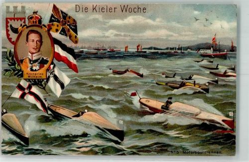 Kiel 1906 Kieler Woche Kronprinz Wilhelm Fahnen Motorbootrennen Karte Nr. 5