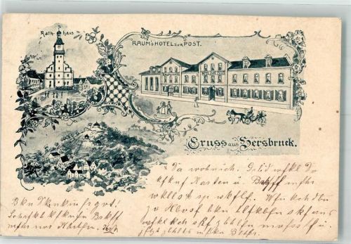 91217 W8562 Hersbruck 1897 Lithographie Hotel zur Post Rathaus