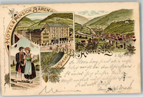 Hornberg 1898 Hotel Bären Volkstrachtenpaar Eisenbahnviadukt