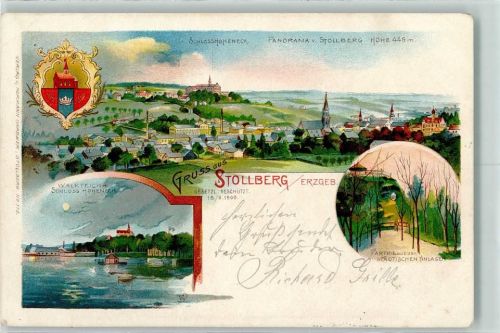 Stollberg 1902 Schloss Hoheneck Walkteich Partie aus den Städtischen Anlagen