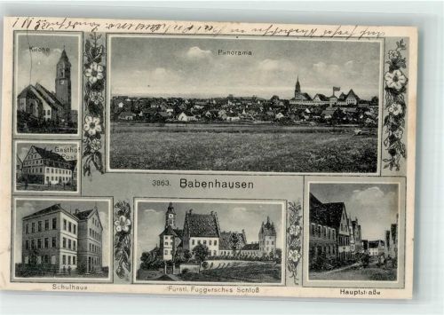 87727 W8943 Babenhausen , Schwab 1915 - Fürstl. Fugger'sches Schloß Hauptstraße Gasthaus Post