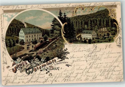 Wolkenstein 1898 Bahnpost Chemnitz Annaberg Zug 1351 3.8.98 Gasthaus Waldmühle