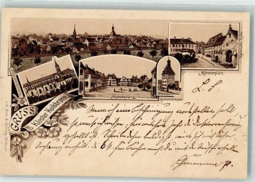 Heilsbronn 1896 Vorläufer Kloster Heilsbronn Münsterplatz Marktplatz Katharinenturm Lithographie