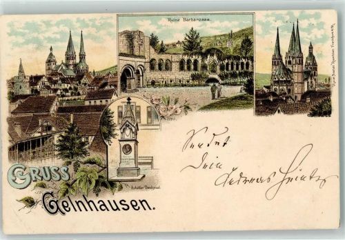 Gelnhausen 1897 Bahnpost Eisenach Frankfurt Zug 22 23.8.97 Ruine Babarossa Schiller Denkmal
