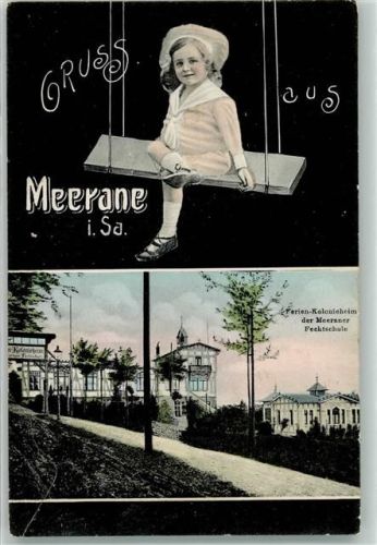 Meerane 1910 Kind auf Schaukel Ferien-Kolonieheim der Fechtschule