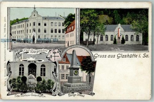 Glashütte Neue Bürgerschule Turnhalle Peter Henlein-Gedenkstein Lange-Denkmal
