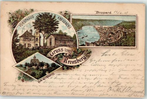 Boppard 1898 Vorläufer Forsthaus Kreuzberg Kapelle Lithographie