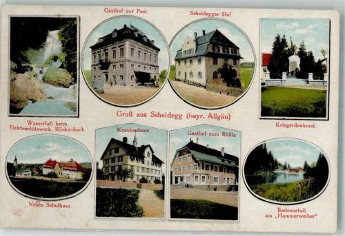 Scheidegg Wasserfall Gasthaus zur Post Krankenhaus Badesee Krankenhaus Kriegerdenkmal