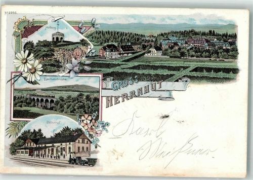 Herrnhut 1900 Hutberg Bahnhof Eisenbahnbrücke Bahnpost Eibau -Zittau