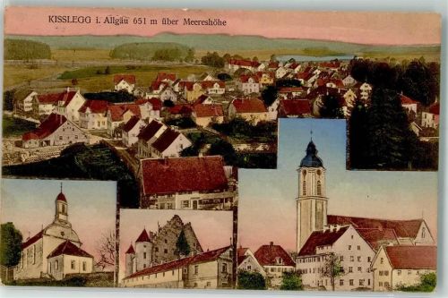 88353 W7964 Kißlegg 1914 Lithographie Kath. Pfarrkirche Altes Schloß