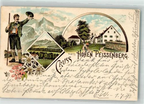 82380 W8123 Peißenberg 1895 Lithographie Vorläufer Hohen Peissenberg Wanderer Edelweiß Zugspitze Verlag Ottmar Zieher-München