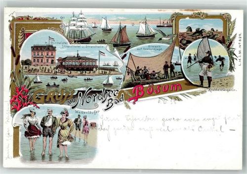 Büsum 1898 Wattenläufer Strandhotel Krabbenfängerin Segelschiffe Seehunde