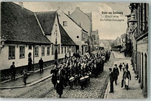 Schleswig Stadtweg Die Fahnen-Kompagnie Trommeler Bläser Pickelhauben