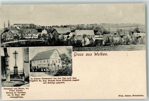 Wolkau Denkmal und Baum wo Prinz Albert Herzog zu Sachsen am 16. September 1900 verunglückte Gasthaus
