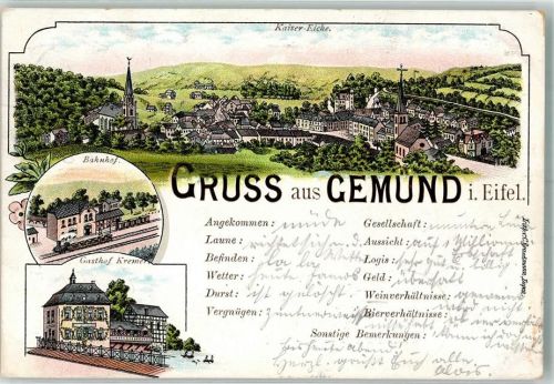 Gemünd 1898 Kaiser-Eiche Bahnhof Gasthaus Kremerl Humor