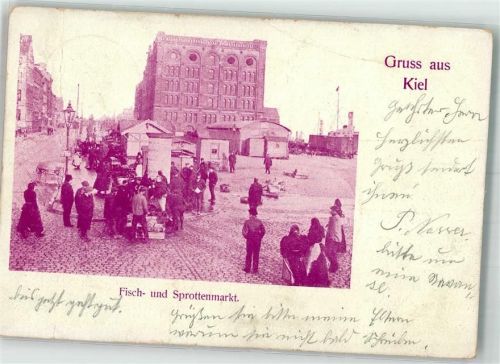 Kiel 1901 Fisch- und Sprottenmarkt Marktszene Foto AK