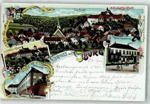 49186 W4505 Bad Iburg 1900 Lithographie Schloss Kloster Hotel Gersemann Schlossplatz