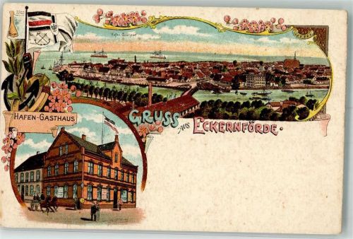 Eckernförde Hafen-Gasthaus Hafen Lithographie