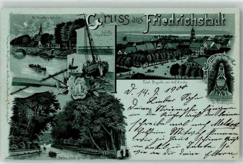 Friedrichstadt 1900 Ev. Kirche u. Schule Schiffsreperatur Ref. Kirche Kriegerdenkmal der 1850 Gefallenen