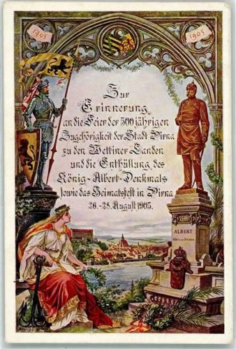 Pirna 1905 500 Jahrfeier König Albert Denkmal Wappen