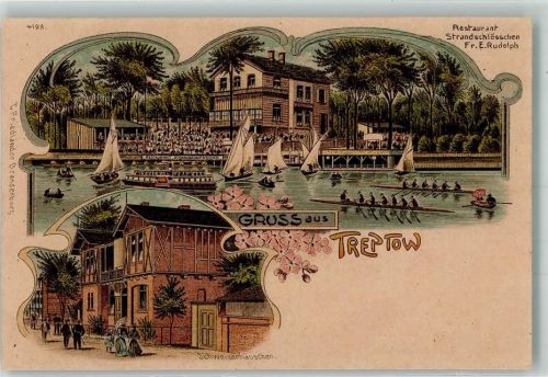 Treptow Gasthaus Strandschlößchen Segelboote Ruderboote Schweizerhäuschen