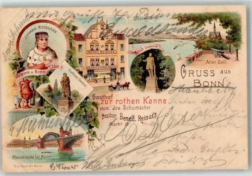Bonn 1899 Gasthaus zur rothen Kanne Portrait Johann Roidkann Rheinbrücke Beethoven-Denkmal