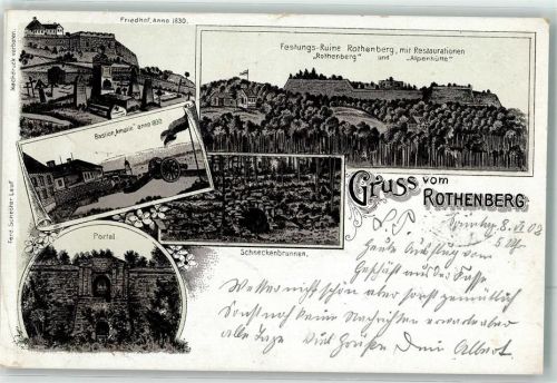 96145 W8601 Rothenberg Lithographie Vorläufer Festung-Ruine Rothenberg Bastion Amelie Kanone Schneckenbrunnen