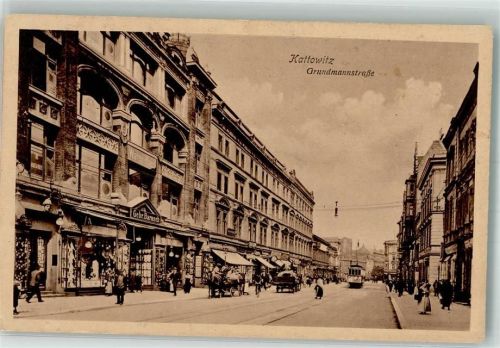 Kattowitz 1915 Straßenbahn Geschäft Grundmannstrasse Feldpost WK I