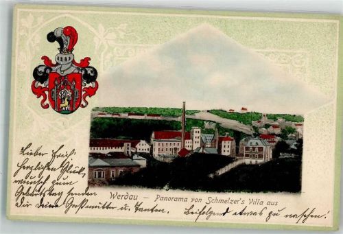 Werdau Passepartout Wappen Blick von Villa Schmelzer