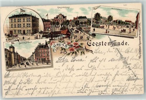 Geestemünde 1896 Lehrkes Hoel Borroesstraße Geestebrücke Marktplatz Pferdestraßenbahn Bahnpost Geestemünde - Cuxhaven Zug 307