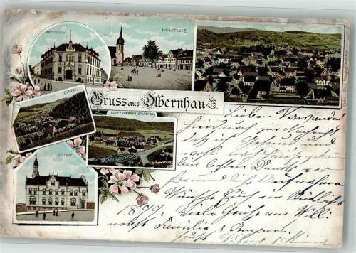 Olbernhau 1899 Lithographie Amtsgericht Postamt Marktplatz Kupferhammer Grünthal
