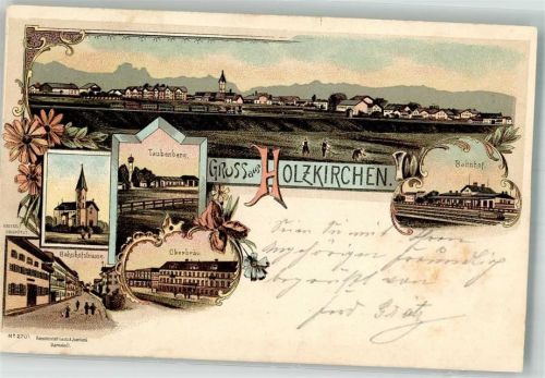 83607 W8150 Holzkirchen , Oberbay 1898 Lithographie Bahnhof Bahnhofstraße Oberbräu Taubenberg